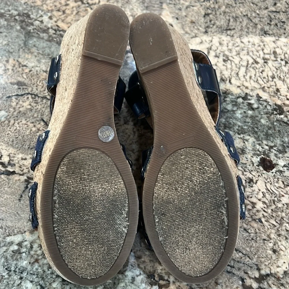 Lucky Brand Blue and Tan Wedge Sandals
